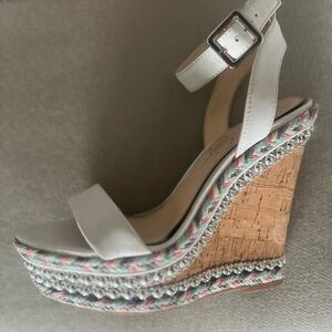 Jessica Simpson white leather cork wedges